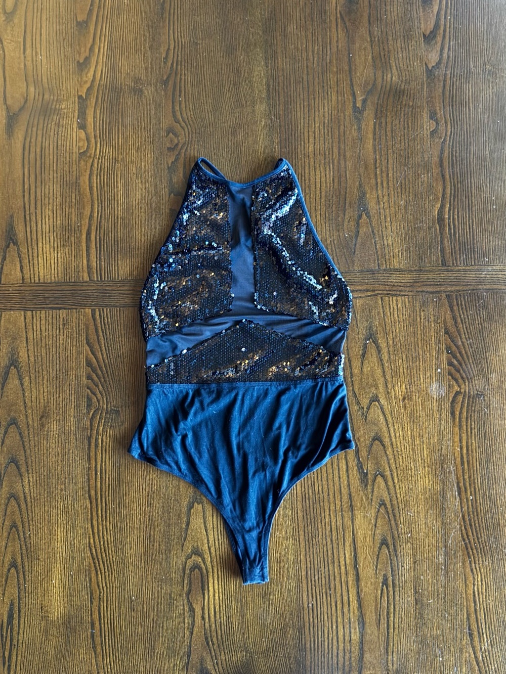 superdown Black Sequin Halter Bodysuit